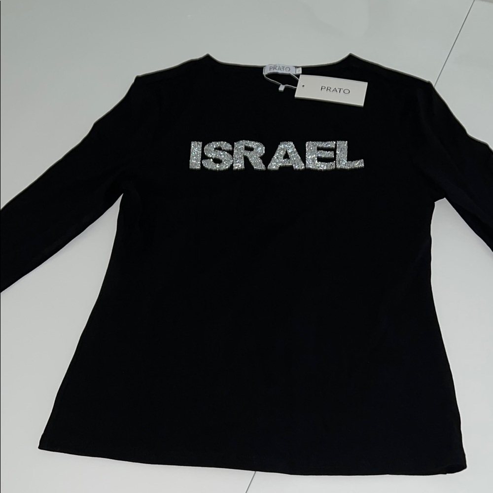 Black Long Sleeve Tee with Silver Chest Print